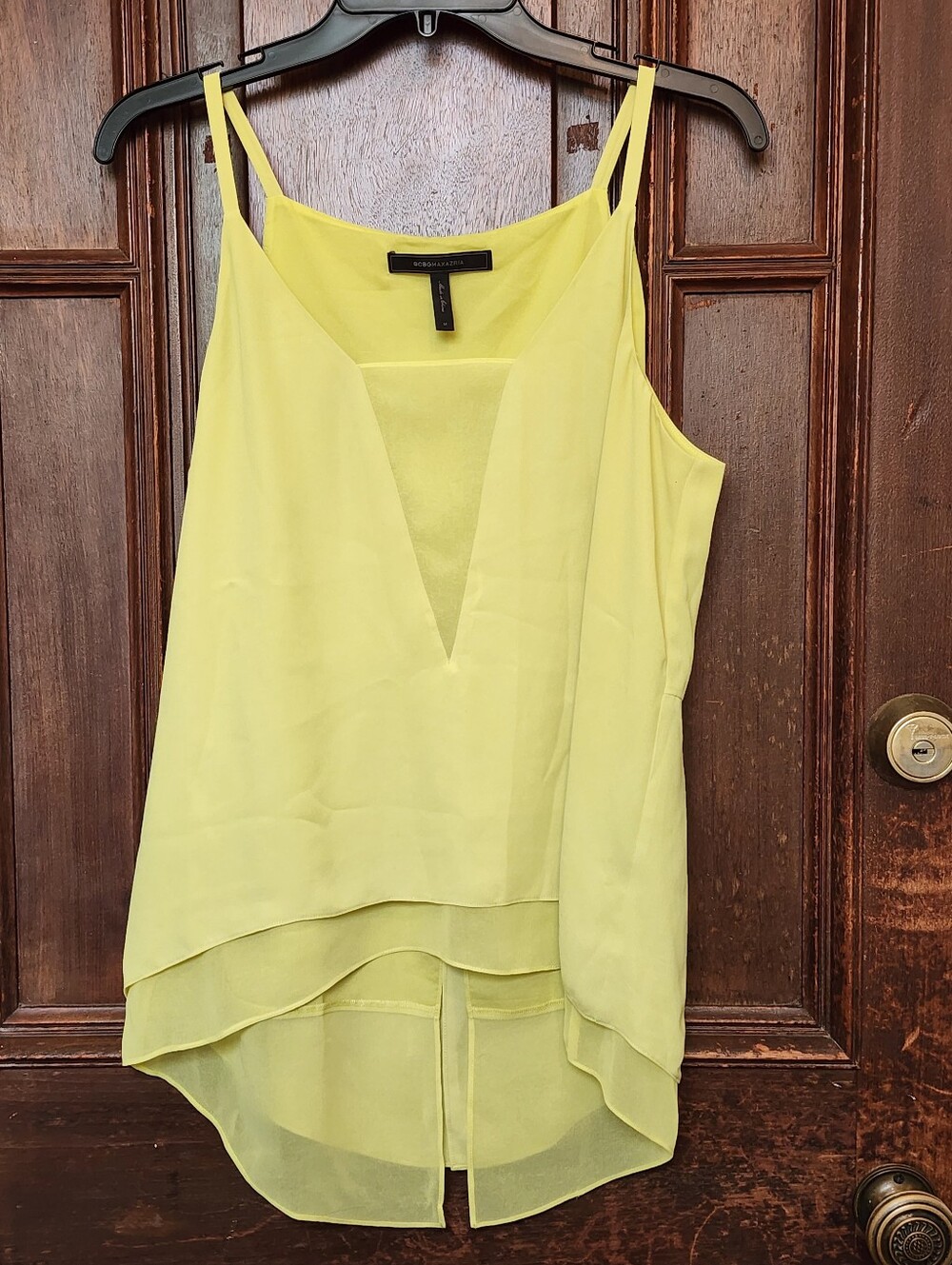 BCBGMAXAZRIA Chartreuse Layered Camisole Top-Medium-Retail $229.00
